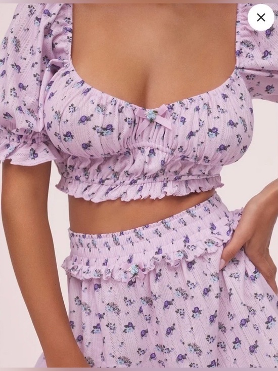 For Love And Lemons Other - For Love & Lemons Lilac Floral Smocked Crop Top and Shorts Lounge Set